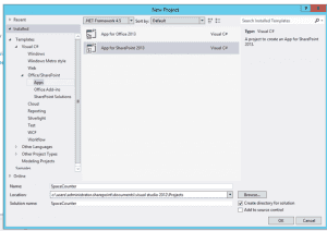 New SharePoint 2013 app project 